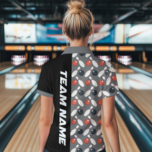 Load image into Gallery viewer, Dark Grey Bowling Pattern Custom Women Bowling Polo &amp; Quarter-Zip Shirts Bowling Team Jerseys HNT45