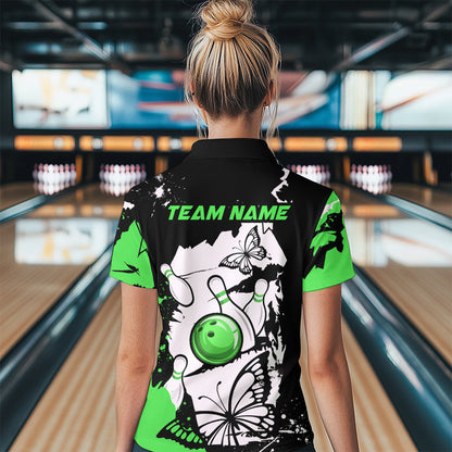 Custom Green Butterflies Bowling Shirt for Men Women Team Bowling Polo&Quater Zip MBL76
