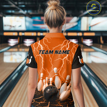 Load image into Gallery viewer, Orange Thunder Lightning &amp; Lava Bowling Shirt for Men Women Team Bowling Jersey MBL92