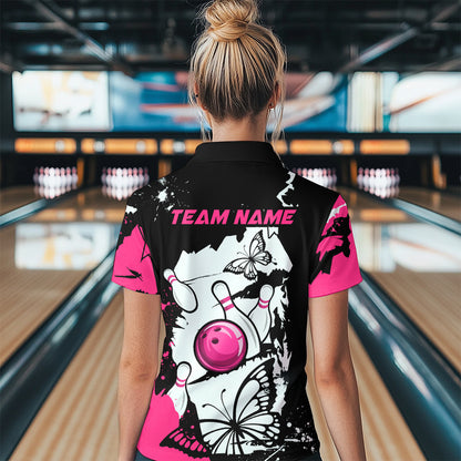 Custom Pink Butterflies Bowling Shirt for Men Women Team Bowling Polo&Quater Zip MBL76