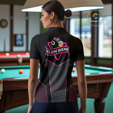 Load image into Gallery viewer, Personalized 8 Ball &amp; 9 Ball Pool Billiard Polo, 1/4 Zip For Women Custom Team Billiard Jersey|Pink TDM4048