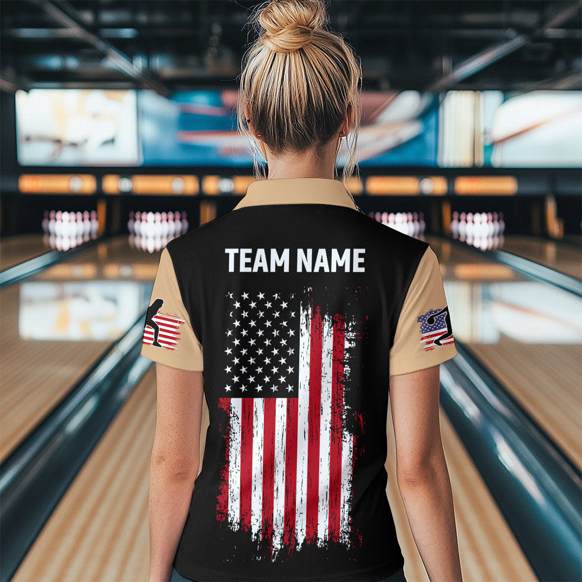 American Flag Brown Bowling Shirts for Men Women Team Bowling Jersey Polo & 1/4 Zip MBL17
