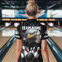 Load image into Gallery viewer, US Flag Eagle Bowling Shirt for Women Personalized Polo &amp; Quarter-Zip Team Bowling Jersey with Team HNT02