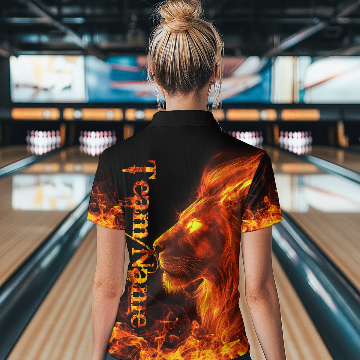Orange Flaming Lion Bowling Custom Women Bowling Polo & Quarter-Zip Bowling Team Jerseys HNT43
