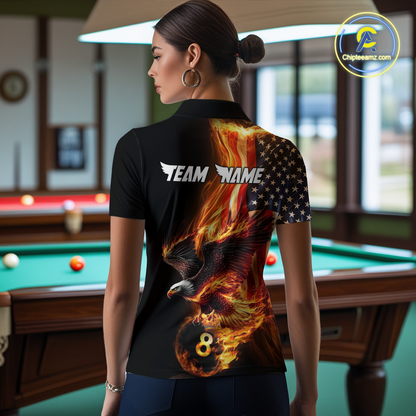 Custom Flaming US Flag Eagle Billiard Jersey for Women Billiard Shirt Billiard Gifts Polo & 1/4 Zip NNT58