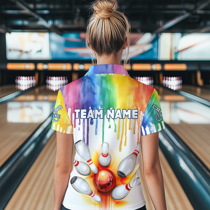 Rainbow Bowling Shirt for Men Women Personalized Polo Bowling Jersey Bowling Outfit QZT680