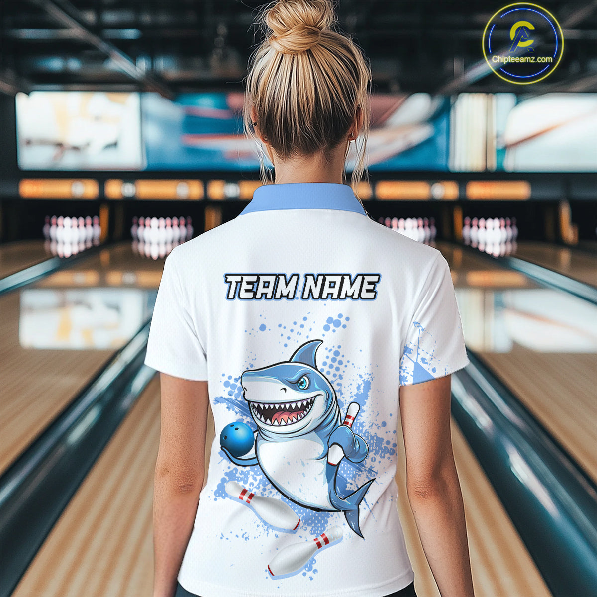 Blue Shark Bowling Custom Women Bowling Shirt Polo & Quarter-Zip Bowling Team Jerseys HNT62