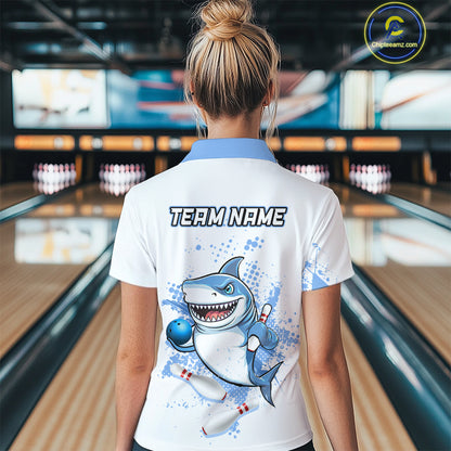 Blue Shark Bowling Custom Women Bowling Shirt Polo & Quarter-Zip Bowling Team Jerseys HNT62