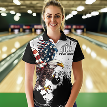 Load image into Gallery viewer, Personalized Eagle Bowling Shirt Patriotic Bowling Jersey for Women Polo Shirt QZT307