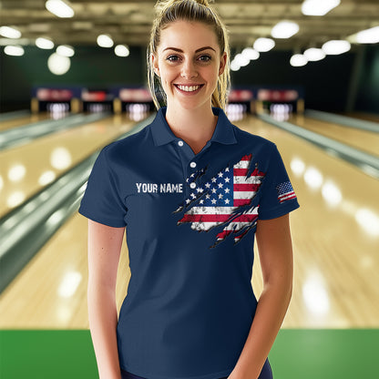 Patriotic Bowling Shirts American Flag Bowling Polo & 1/4 Shirt for Men Women Team MBL16