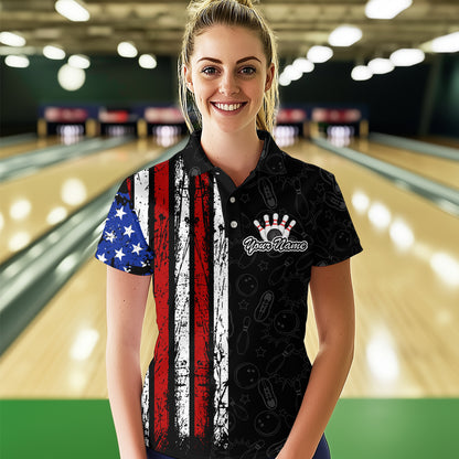 American Flag Bowling Custom Women Bowling Shirt Polo & Quarter-Zip Bowling Team Jerseys HNT52