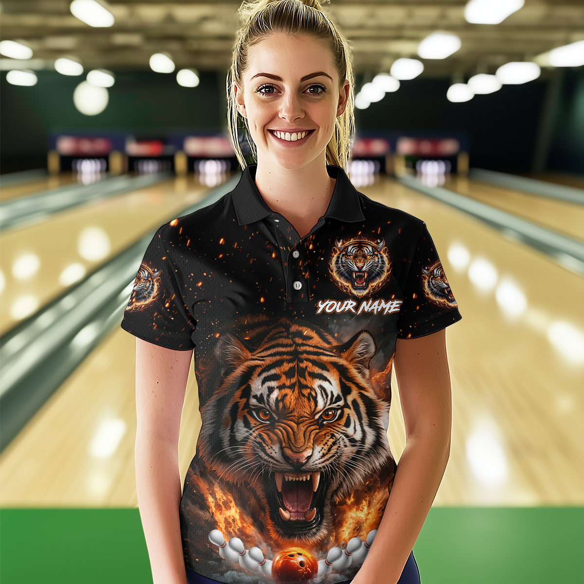 Custom Flame Tiger Bowling Shirt Orange Polo Bowling Jersey for Men and Women Gifts QZT639