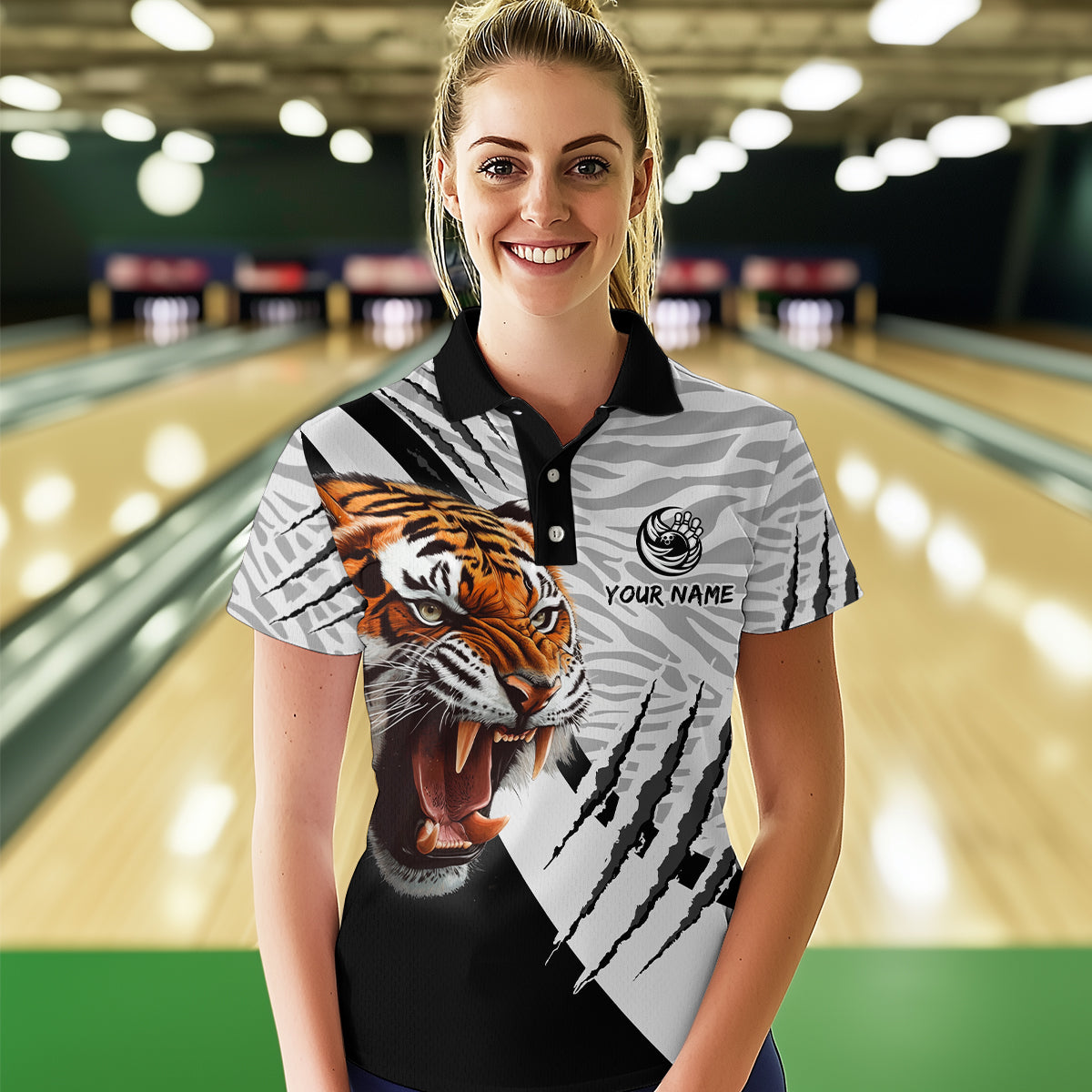 Black & White Bowling Shirt Tiger Bowling Team Jersey Polo Bowling for Men & Women QZT641