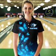 Load image into Gallery viewer, Blue Butterflies Bowling Shirts Women Men Team Custom Bowling Jerseys for Bowlers MBL138