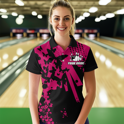 Custom Pink Butterflies Bowling Shirts for Men Women Bowling Jersey Team Name MBL79