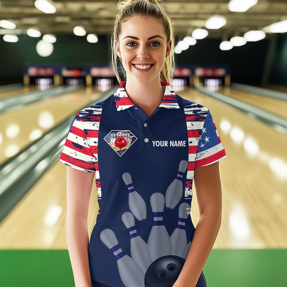 Custom Patriotic Bowling Shirts for Women Men American Flag Bowling Shirt for Team MBL06