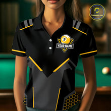Load image into Gallery viewer, Personalized Yellow Black 9 Ball Billiard Shirt For Women, 9 Ball Pool Team Jersey Polo &amp; 1/4 Zip TDM4476