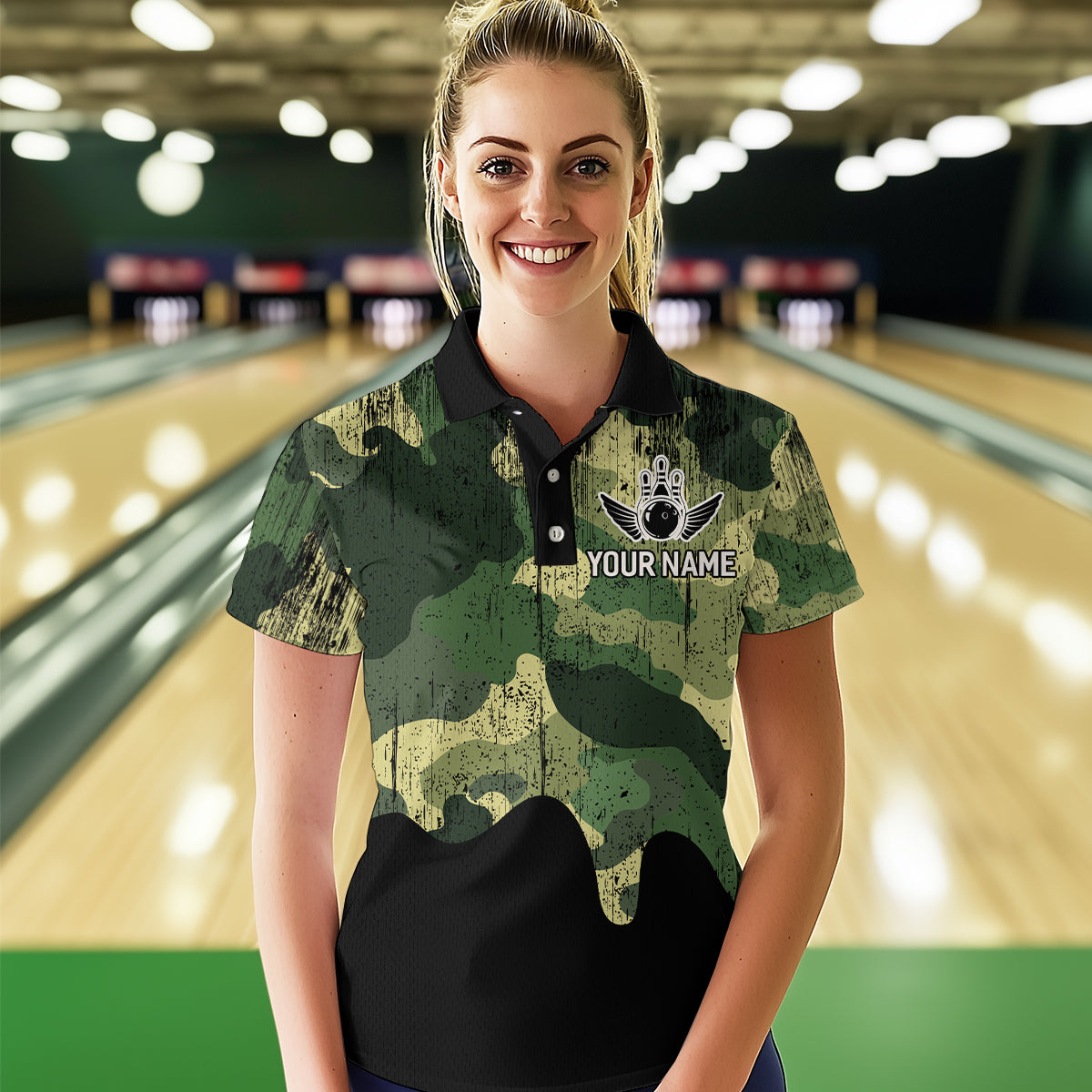 Personalized Camouflage Bowling Shirt for Men Women American Flag Polo Bowling Team Jersey QZT678