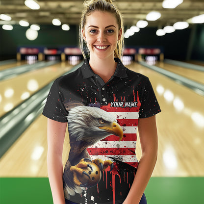 American Flag Bowling Shirt Custom Eagle Bowling Jersey for Men And Women Polo Bowling League QZT630