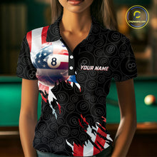 Load image into Gallery viewer, American Flag 8 Ball Billiard Shirts For Women Custom Pool Team Jerseys Polo &amp; Quarter Zip TDM3966