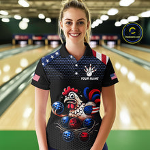 Load image into Gallery viewer, Custom American Flag Funny Chicken Bowling Team Jersey for Women Polo Bowling Shirt Unisex QZT710