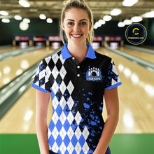 Load image into Gallery viewer, Blue argyle pattern Retro Bowling Shirts For Women Custom My drinking team has a bowling problem NQS9824