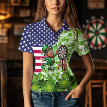 Load image into Gallery viewer, American flag St Patrick day shamrock pattern custom St Patrick Team Darts Shirts For Women NQS9582