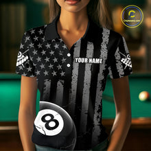 Load image into Gallery viewer, Custom American Flag 8 Ball Billiard Shirts for Women, Billiard Team Polo &amp; 1/4 Zip Shirts NNT64