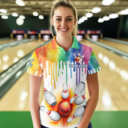 Rainbow Bowling Shirt for Men Women Personalized Polo Bowling Jersey Bowling Outfit QZT680