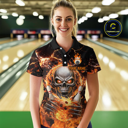 Skull Bowling Shirt Custom Thunder Flaming Bowling Jersey for Men Women Team MBL85
