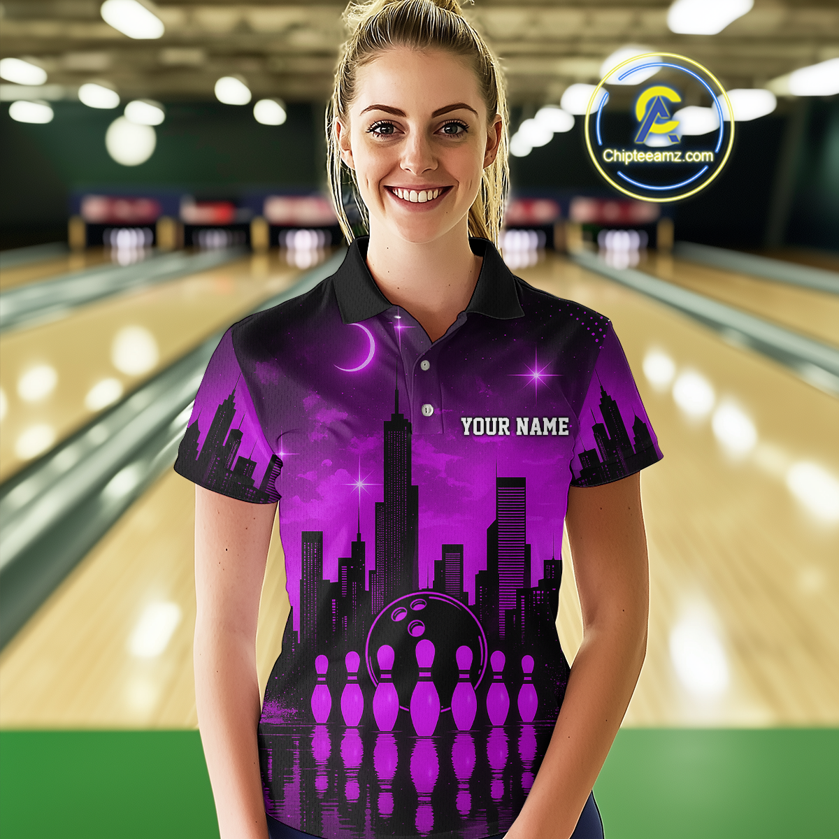 Purple Bowling Custom Women Bowling Shirt Polo & Quarter-Zip Bowling Team Jerseys HNT66