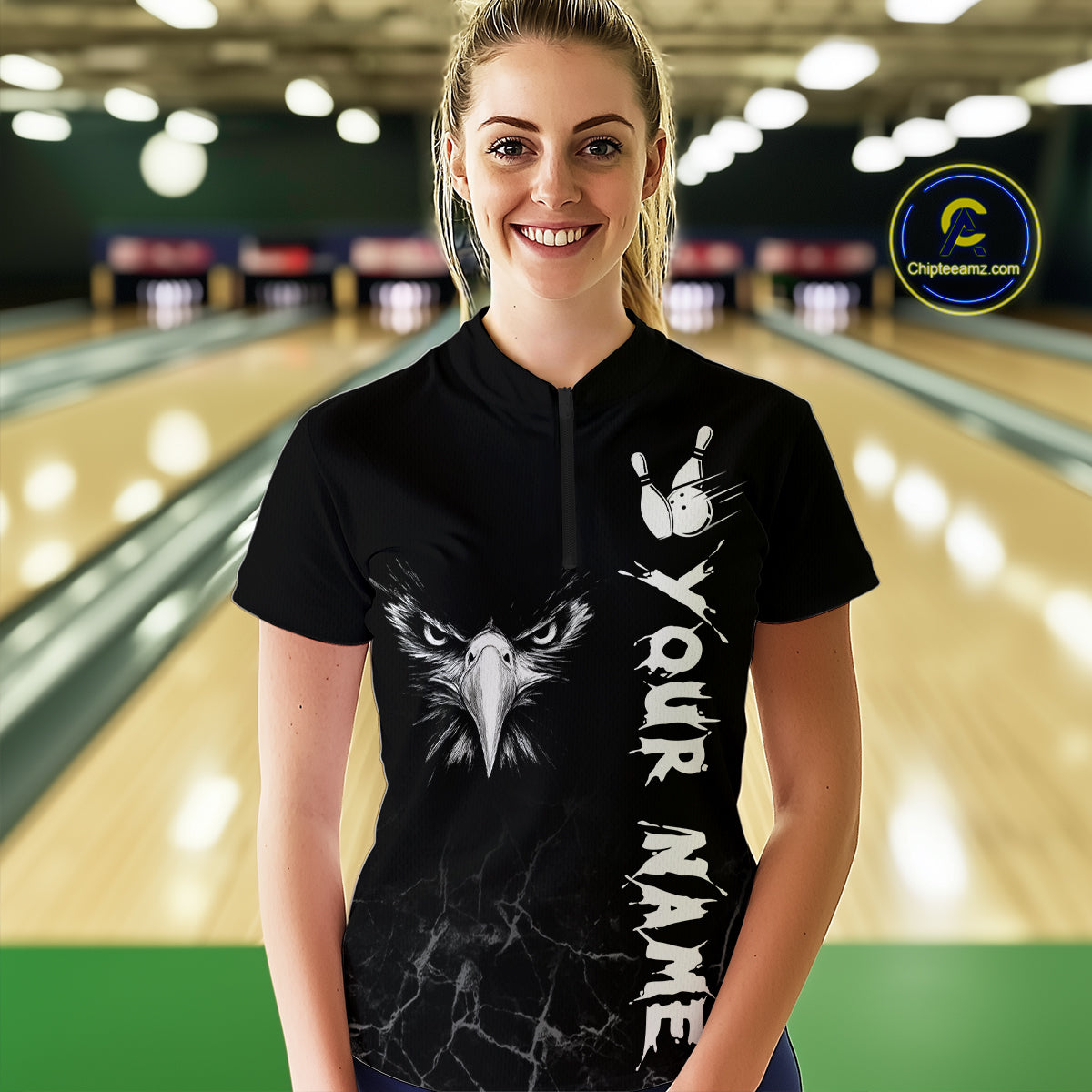 Custom Black Eagle Bowling Women Bowling Shirt Polo & Quarter-Zip Bowling Team Jerseys HNT77