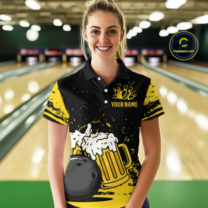 Custom Funny Beer Bowling Women Shirts Bowling Uniform Polo & 1/4 Zip Bowling Team Jerseys HNT98