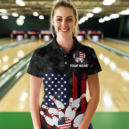 Custom American Flag Bowling Shirts for Men Women Patriotic Bowling Polo & 1/4 Zip MBL03