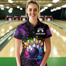Load image into Gallery viewer, Custom Purple Watercolor Bowling Shirts for Men Women Team Funny Bowling Jersey MBL45