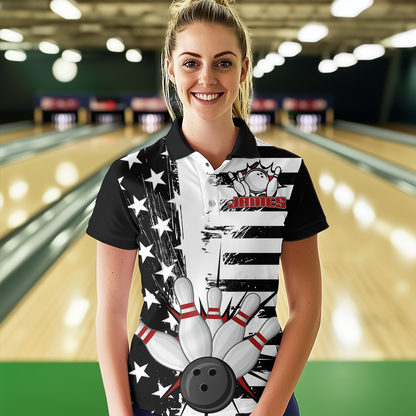American Flag Bowling Shirt for Men Women Team Bowling Jersey Bowling Polo&1/4 Zip MBL18