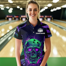 Load image into Gallery viewer, Black &amp; Purple Skull Bowling Jersey Custom Polo Bowling Team Shirt for Men Women QZT675