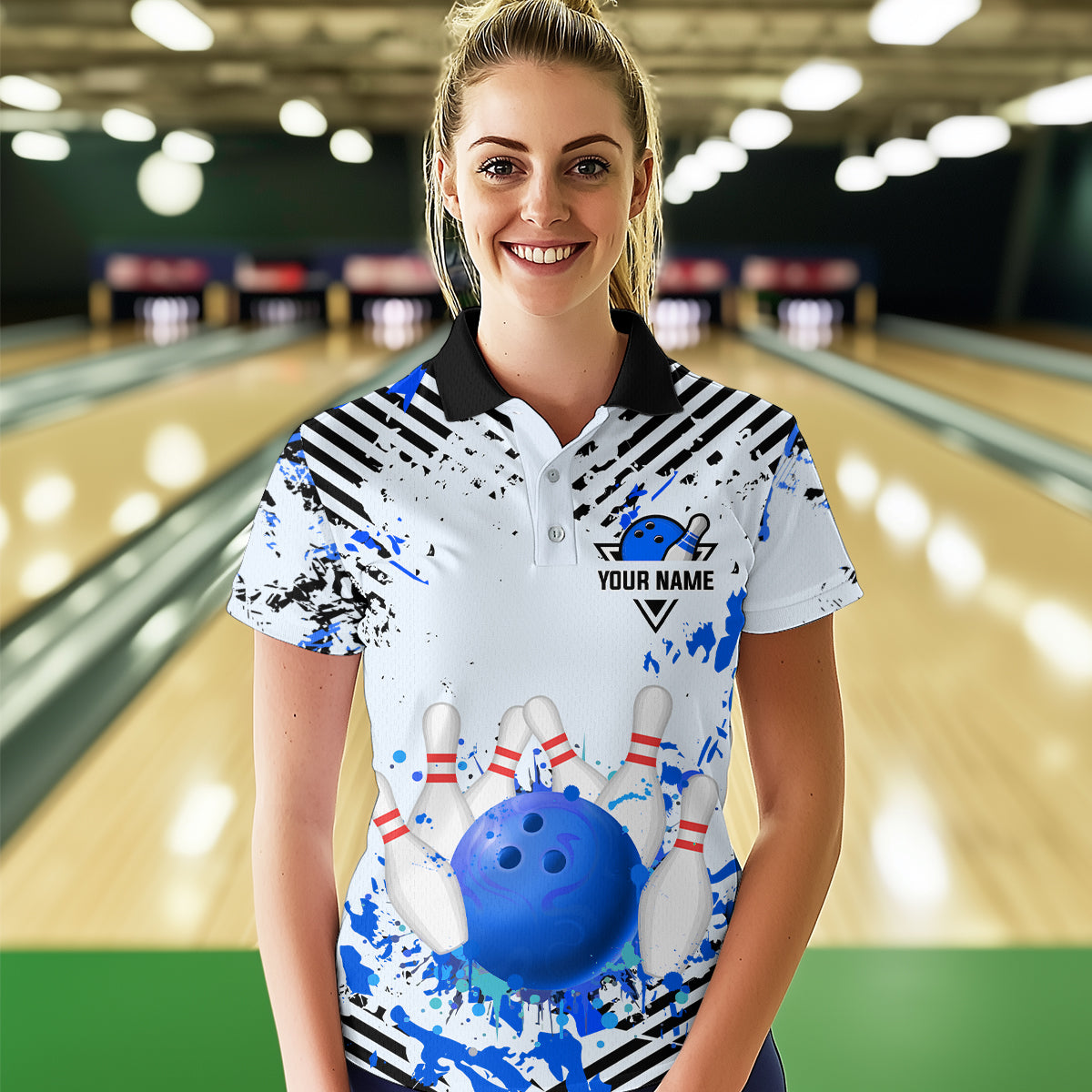 Blue Bowling Shirts Custom Watercolor Bowling Jersey for Men Women with Team Name MBL53