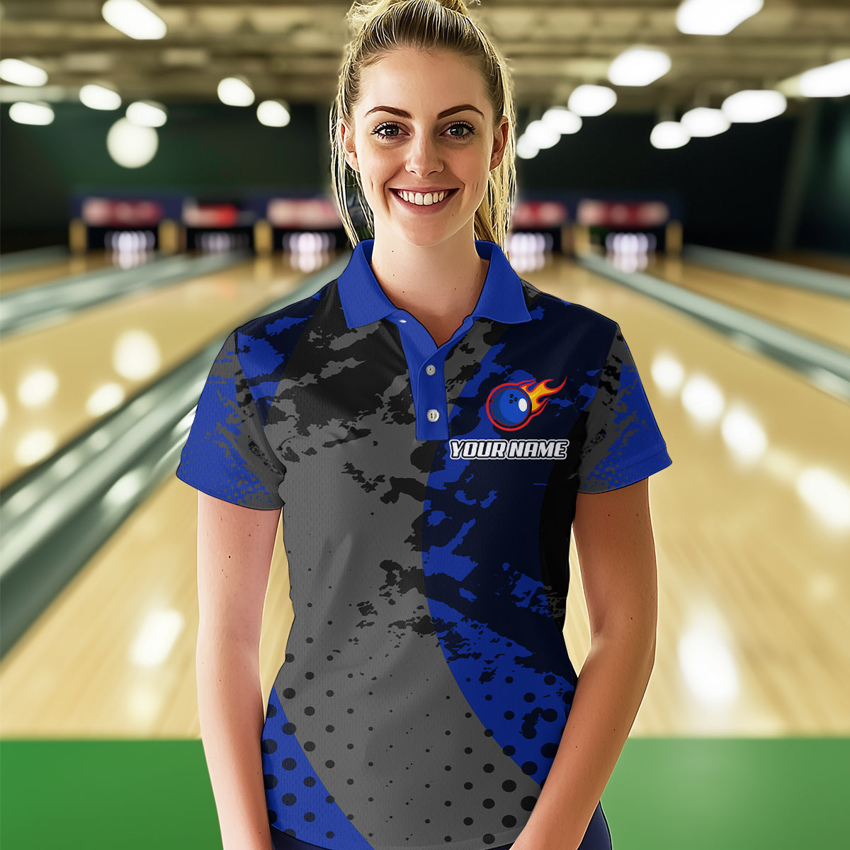 Fire Bowling Shirt Custom Blue Bowling Jersey for Men Women with Team Name MBL63