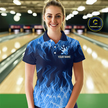 Load image into Gallery viewer, Custom Blue Flame Bowling Jersey for Women Polo &amp; 1/4 Zip Bowling Team Shirts Bowling League HNT150