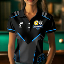 Load image into Gallery viewer, Personalized 8 Ball &amp; 9 Ball Pool Billiard Polo, 1/4 Zip For Women Custom Team Billiard Jerseys |Blue TDM3547