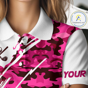 Personalized Women golf polo shirts custom white and pink camo ladies golf apparel, golfing gifts NQS10335