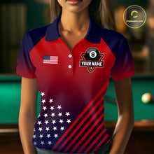 Load image into Gallery viewer, US Flag Billiard Jersey For Women Custom 8 Ball Polo &amp; Quarter Zip Billiard Shirts Pool Team Jersey TDM3801
