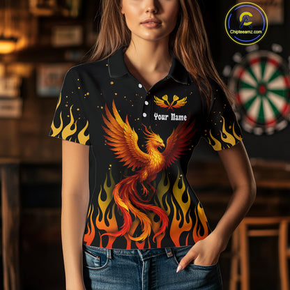Women’s Darts Team Shirt - Rust Phoenix And Flame Pattern | Custom Name Option NYN0304