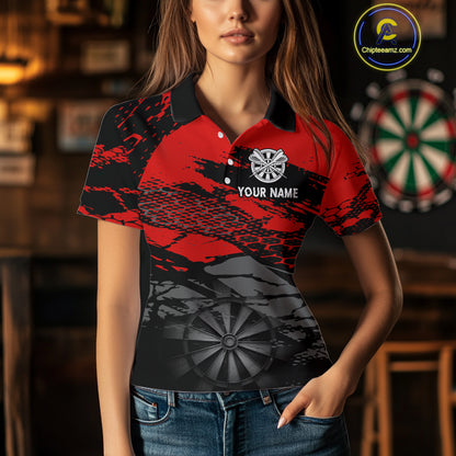 Personalized Dart Shirt For Women Red Grunge Texture & Black Dartboard, Darts Jersey NYN0280