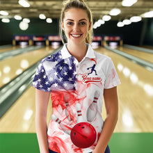 Load image into Gallery viewer, American Flag Smoke Bowling Shirt for Women Custom Polo &amp; Quarter-Zip Team Bowling Jersey with Team HNT21