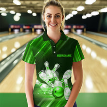 Load image into Gallery viewer, Custom Green Bowling Jersey for Women Bowling Team Shirts Bowling Uniform Polo &amp; 1/4 Zip HNT162