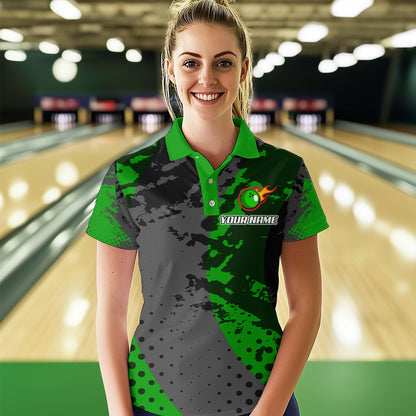 Fire Bowling Shirt Custom Green Bowling Jersey for Men Women with Team Name MBL63