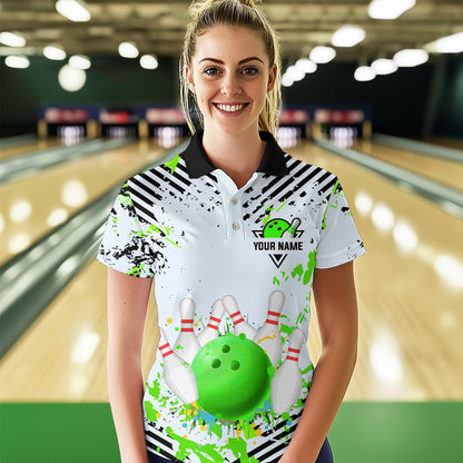 Green Bowling Shirts Custom Watercolor Bowling Jersey for Men Women with Team Name MBL53