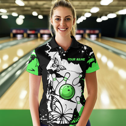Custom Green Butterflies Bowling Shirt for Men Women Team Bowling Polo&Quater Zip MBL76